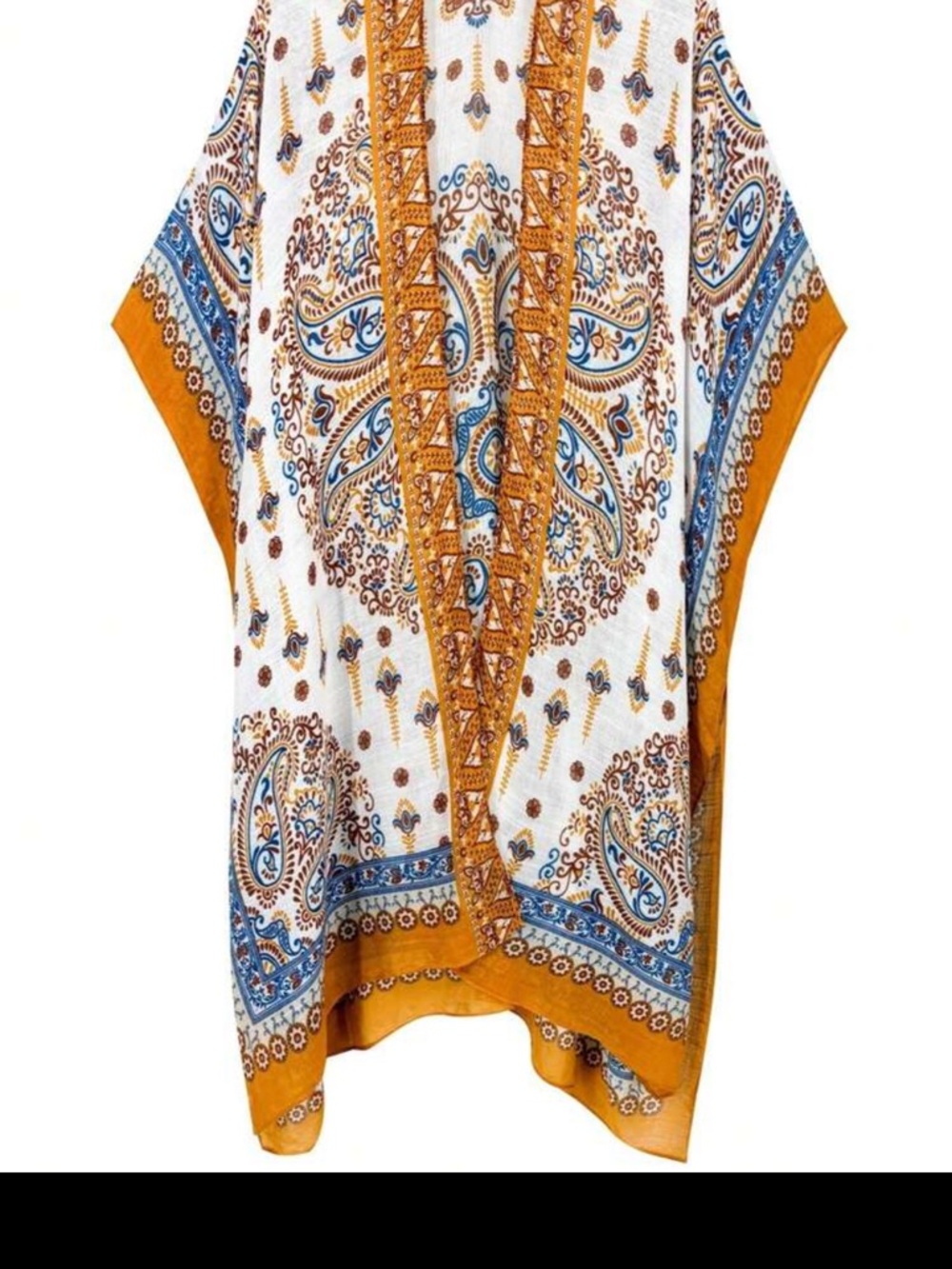 Boho Paisley Kimono Duster in White and Mustard - Picture 7 of 7